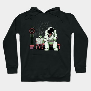 Astronaut In a Bus Stop Funny Alien Reading Newspaper by Tobe Fonseca Hoodie